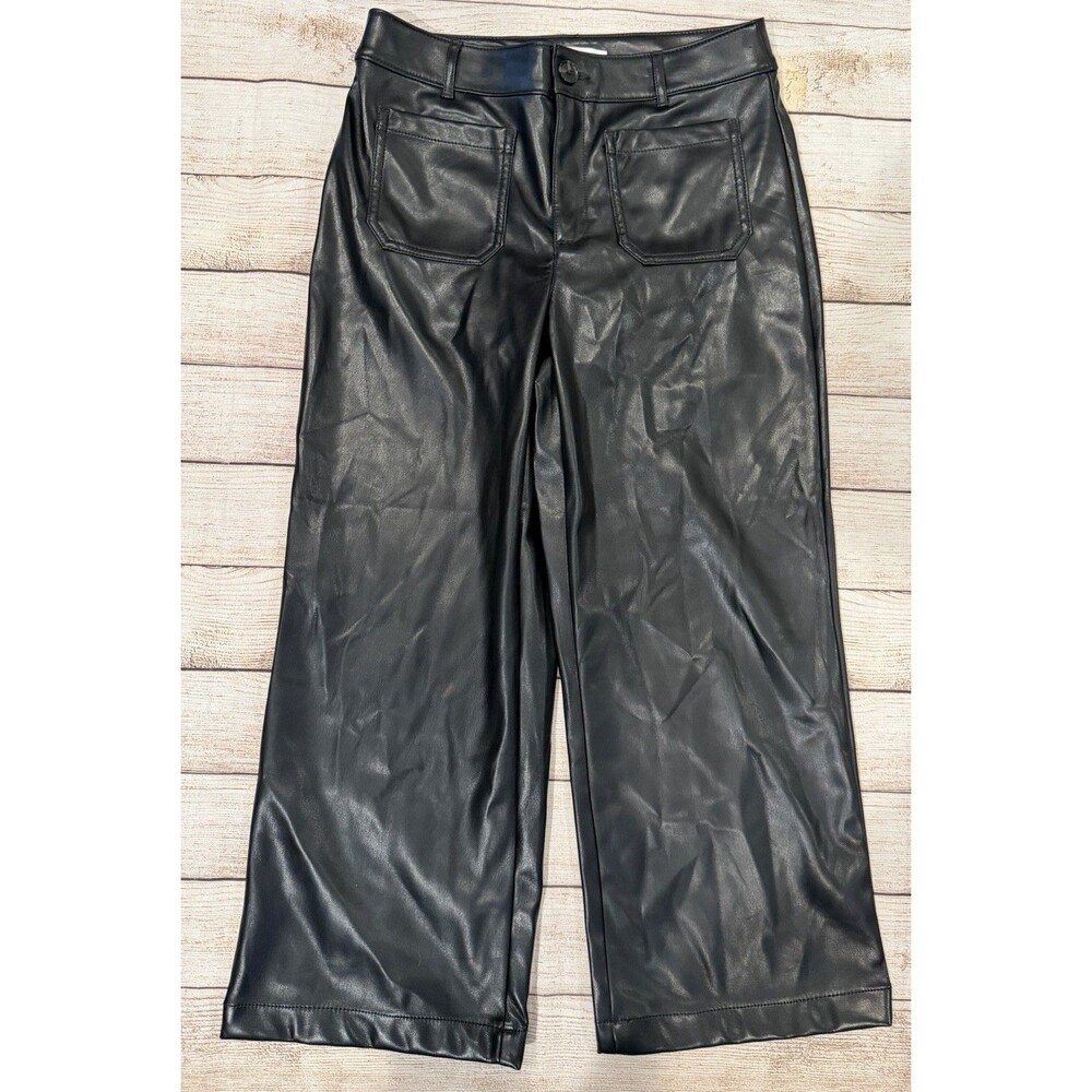 Ann Taylor LOFT Women’s The Palmer Wide Leg Black Faux Leather Pants 6P